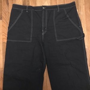 Black wide leg pants with contrast stitching